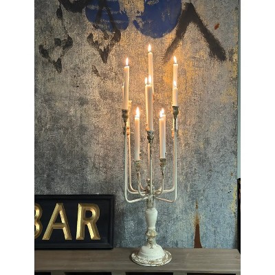 Slickblue Vintage Iron Candelabra, 13-Candle Holder, Distressed White, Table or Mantel Decor