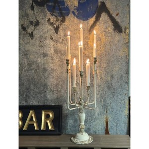 Slickblue Vintage Iron Candelabra, 13-Candle Holder, Distressed White, Table or Mantel Decor - 1 of 1
