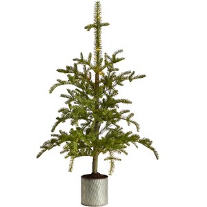 Nearly Natural 4.5-ft Pre-Lit Christmas Pine Artificial Tree in Decorative Planter - 1 of 4