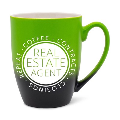 Elanze Designs Coffee Contracts Closings Real Estate Agents Two Toned Ombre Matte Green and Black 12 ounce Ceramic Stoneware Coffee Cup Mug