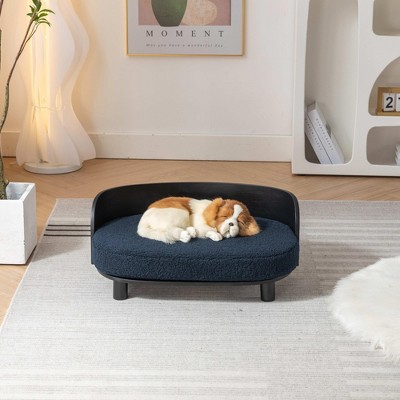 Bencmate Pet Beds Scandinavian Style Elevated Dog Sofa with Solid Wood Legs Velvet Cushion for Living Room, Blue, 26.6"*17.6"*9"