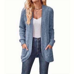 Coolmee Women's Long Cardigan Lightweight Sweater Open Front Long Sleeve Outfits with Pockets - 1 of 4