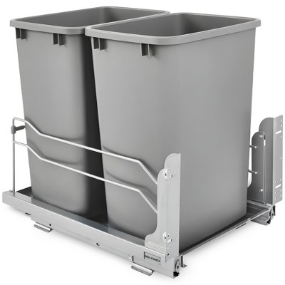 Double Pull-Out Silver Trash Can with Soft-Close Slides
