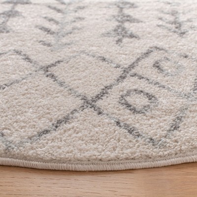 Ivory and Gray Round Reversible Synthetic Area Rug