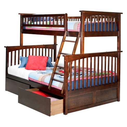 Columbia Twin Over Full Bunk Bed With Under Bed Drawers Antique Walnut Atlantic Furniture