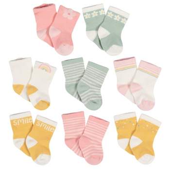 Gerber Baby Girls' 8-Pack Jersey Wiggle Proof® Socks Golden Floral