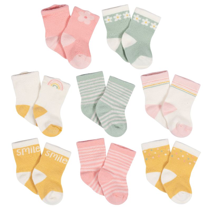 Gerber Baby Girls' 8-Pack Jersey Wiggle Proof® Socks Golden Floral, 1 of 10