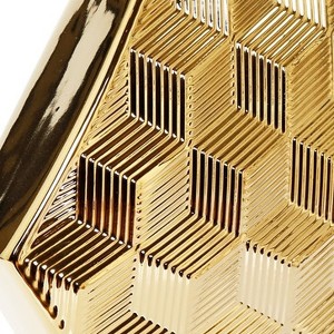HomeRoots 13" Gold Geometric Ceramic Table Vase With Sculptural Details - 1 of 4