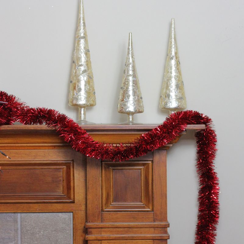 Northlight 50' x 2.5" Unlit Shiny Red 8-Ply Foil Tinsel Christmas Garland, 4 of 5