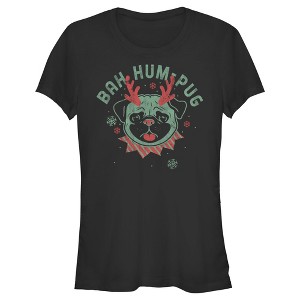 Juniors Womens Lost Gods Distressed Bah Hum-Pug T-Shirt - 1 of 4