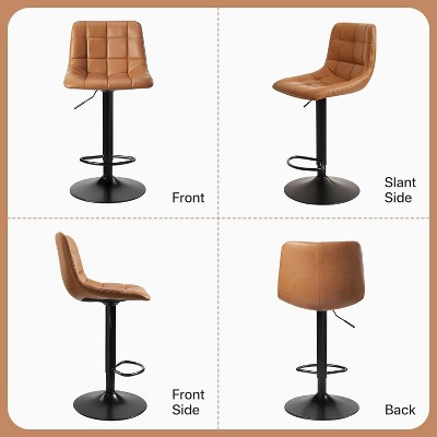Abynow Set of 2 22"-31" Bar Stools PU Leather Adjustable Barstool Low Back Swivel Pub Chairs