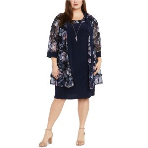 R & M Richards Womens Floral, Mesh Jacket & Necklace Midi Dress - 1 of 1
