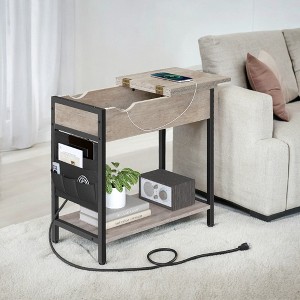 Side Tables with Storage Bedroom Small End Table with Charging Station Side Table with Drawer for Living Room - 1 of 4