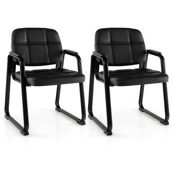 Costway Waiting Room Chair Set of 2/4 Upholstered Guest Conference Chair with Armrest Black
