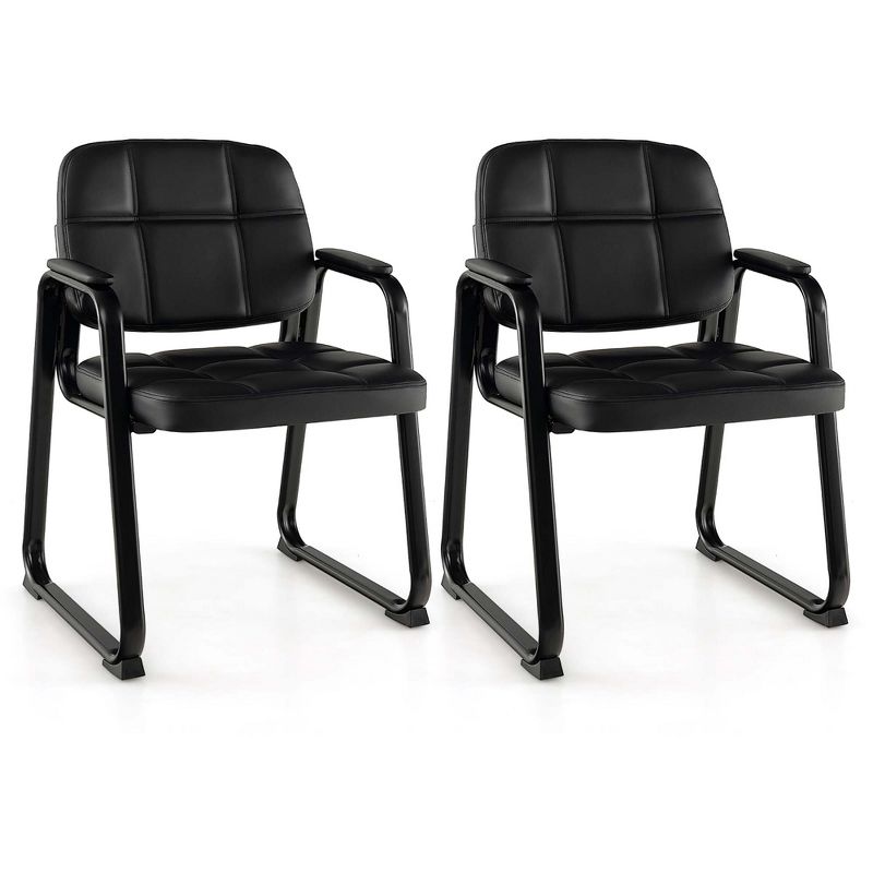 Costway Waiting Room Chair Set of 2/4 Upholstered Guest Conference Chair with Armrest Black, 1 of 10
