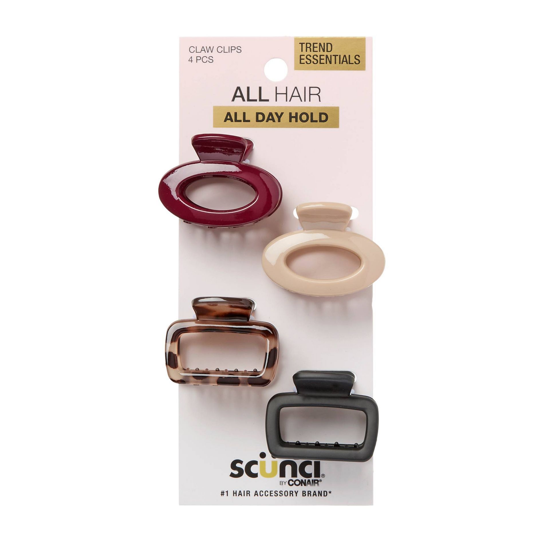 scünci Mixed Shape Mini Claw Clips - All Hair - 4pcs: Hair Styling, Fashion, Securing Hair