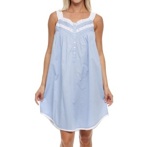 ADR Women's Cotton Nightgown, Sleeveless Lace Trimmed Button Up Short Vintage Night Dress Gown - 1 of 4