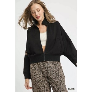 I am a Fashion Junky Umgee Zipper Up Cropped Jacket with Leopard Trim - 1 of 4