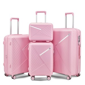 NAYSAYE Luggage Sets 4 Piece 14 20 24 28 Expandable Lightweight PP Suitcase with Four Double Silent Spinner Wheels TSA Lock, Pink, 18.3"*10.8"*29" - 1 of 4
