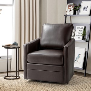 Hugo  Fall  Transitional  Wooden Upholstered Swivel Chair with metal base  for Bedroom and Living Room Deal of the day | ARTFUL LIVING DESIGN - 1 of 4