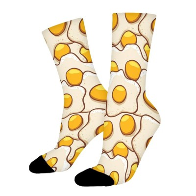 Poached Egg Women Printed Crew Socks Funny Funky Socks Soft Polyester Novelty Gifts for Artists Men