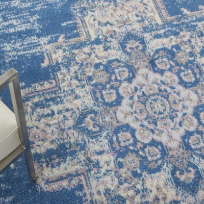 Elegant Medallion Tufted Round Blue 5'3" x 7'3" Synthetic Rug