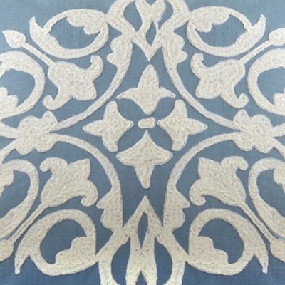 Tangier Blue and White Cotton Embroidered Pillow Cover 18"