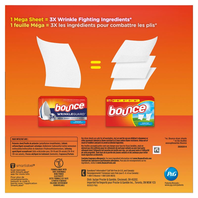 Bounce Wrinkle Guard Mega Dryer Sheets - Outdoor Fresh - 130ct, 4 of 10