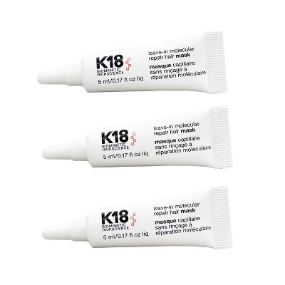 K18 Biomimetic HairScience Leave-In Molecular Repair Hair Mask (0.17 oz) - PACK OF 3 | Repairs Dry or Damaged Hair, Reverse Hair Damage K 18