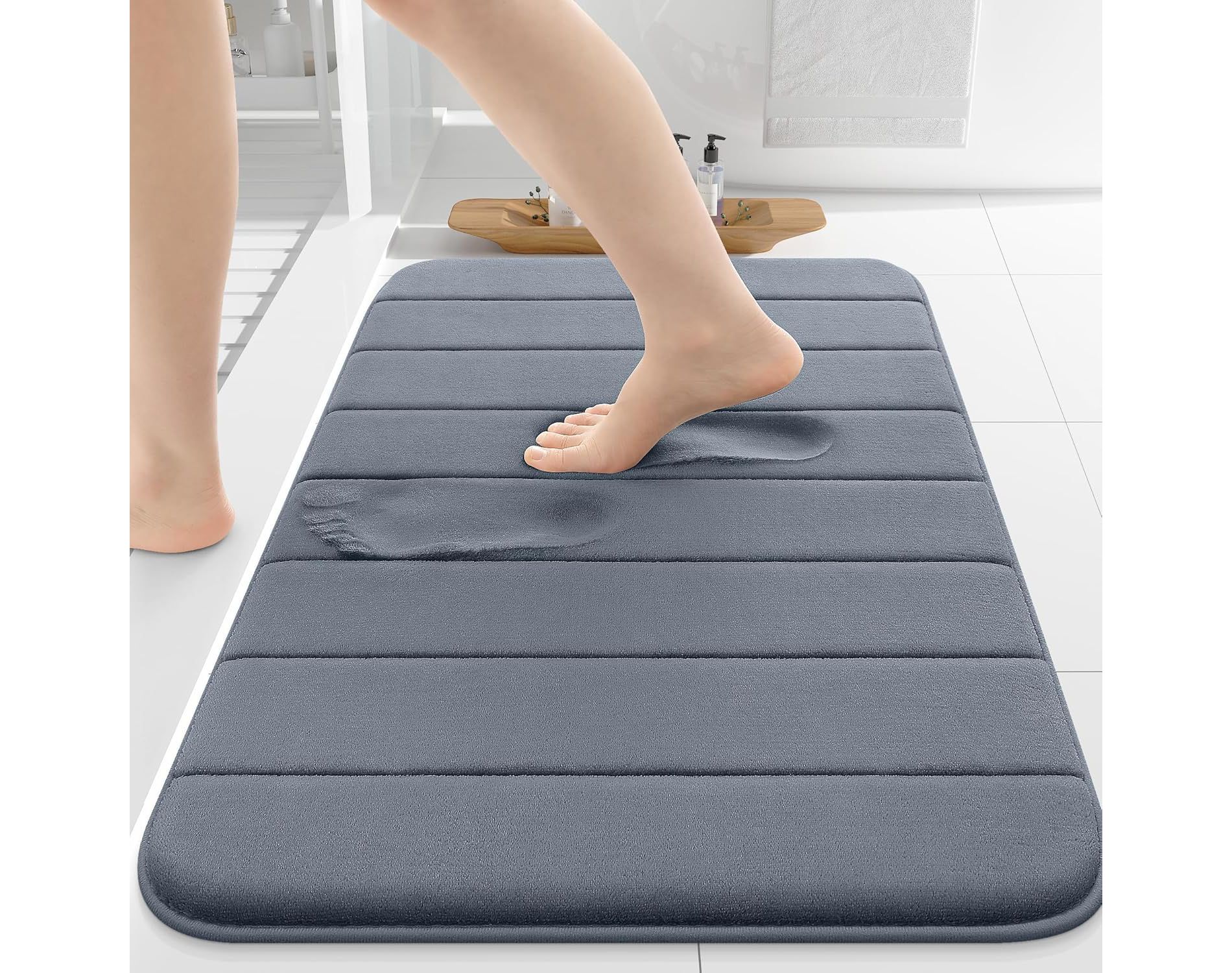 MEMORY FOAM BATH MAT 30X20 INCH - ULTRA SOFT ABSORBENT, THICK NON-SLIP & MACHINE WASHABLE FOR SINK/SHOWER, DARK GREY