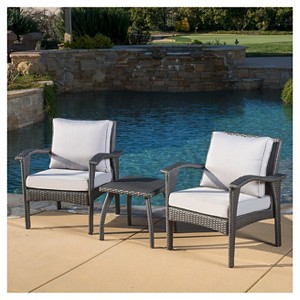 Honolulu 3pc Wicker Patio Chat Set with Cushions - Gray - Christopher Knight Home - 1 of 4