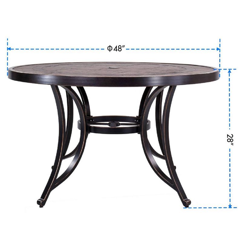48&#34; Round Patio Dining Table with Umbrella Hole - Bronze - WELLFOR, 3 of 7