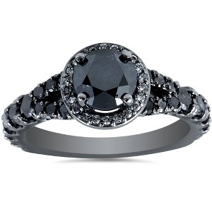 Pompeii3 1 3/8ct Treated Black Diamond Split Shank Halo Engagement Ring 14K White Gold - 1 of 4