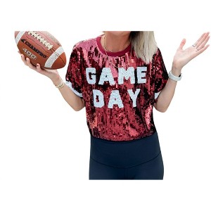 Women's Sequin Game Day Jersey Crop Top - Live Love Gameday Small - 1 of 3