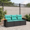 vidaXL Patio Sofa Set with Cushions Outdoor Furniture 3 Piece Poly Rattan - Black and Blue - 2 of 4