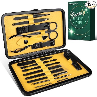 DOMETOUR 15pc Professional Pedicure Manicure Kit - Nail Clippers, File, Tweezers, Scissors, Tools with Travel Case Gift for Men and Women
