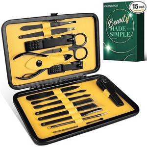 DOMETOUR 15pc Professional Pedicure Manicure Kit - Nail Clippers, File, Tweezers, Scissors, Tools with Travel Case Gift for Men and Women - 1 of 4