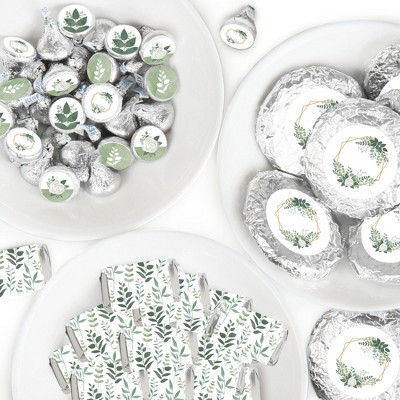 Big Dot of Happiness Boho Botanical - Mini Candy Bar Wrappers, Round Candy Stickers & Circle Stickers - Greenery Party Candy Favor Sticker Kit 304 Pc