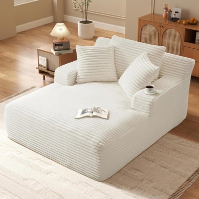 Aukfa Corduroy Sleeper Sofa Bed & Cloud Lounge Chair,No Assembly, Deep Seat, Armrests, 2 Pillows | Boneless Upholstered Chaise for Indoor Comfort