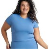 POPSUGAR PS Short Sleeve Athletic Tops for Women - Blue Mist Fitted Feminine Seamed T-shirts for Workout, Gym, Running and Yoga - 3 of 4