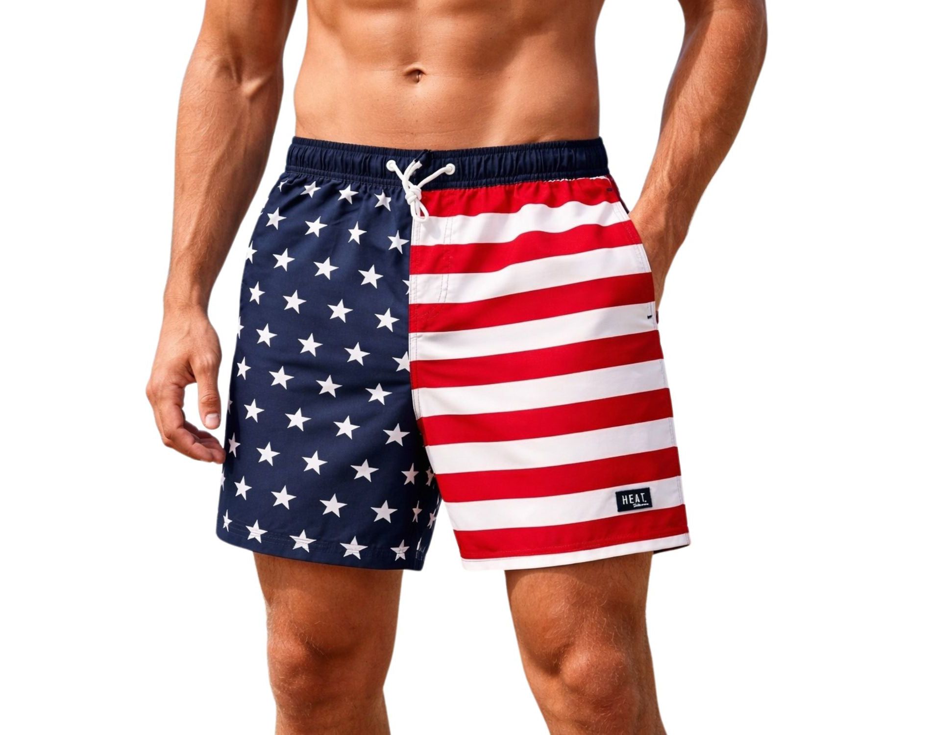 Heat Swimwear Mens American Flag Board Shorts Swimsuit- Flag