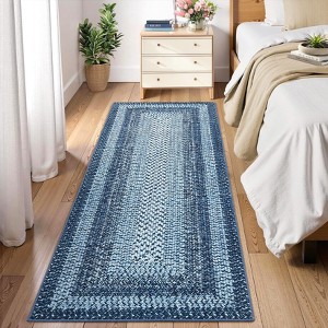 Living Room Rug, Washable Braided Rug, Non Slip Accent Carpet Braided Print, Indoor Rustic Area Rug Border Carpet for Bedroom Home Decor - 1 of 4