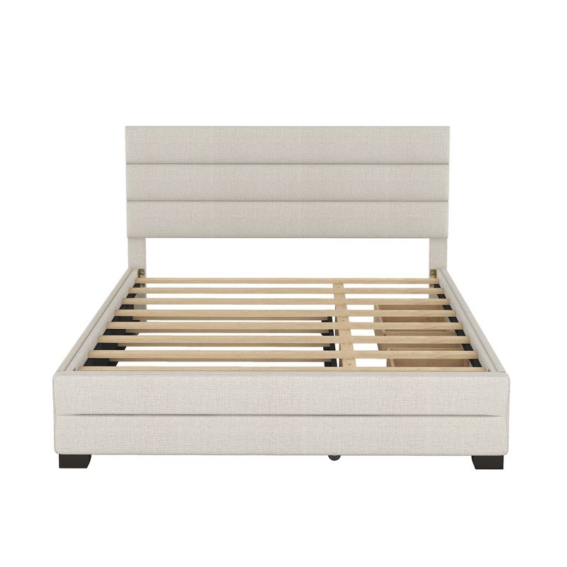 Queen Size Upholstered Platform Bed with Twin Size Trundle Bed and Two Drawers-ModernLuxe, 4 of 11