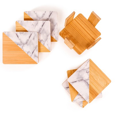 Eco-Friendly Bamboo and Marble Coaster Set with Holder