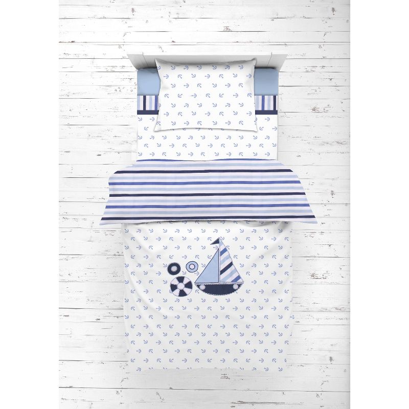 Bacati - Little Sailor Anchor Boat Blue Navy 4 pc Toddler Bedding Set, 5 of 9