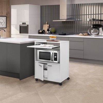 Kings Brand Furniture Byron 2-Door Kitchen Microwave Cart with Storage and Upper Pull Out Shelf