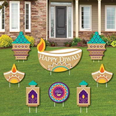 Big Dot of Happiness Happy Diwali - Yard Sign and Outdoor Lawn Decorations - Festival of Lights Party Yard Signs - Set of 8