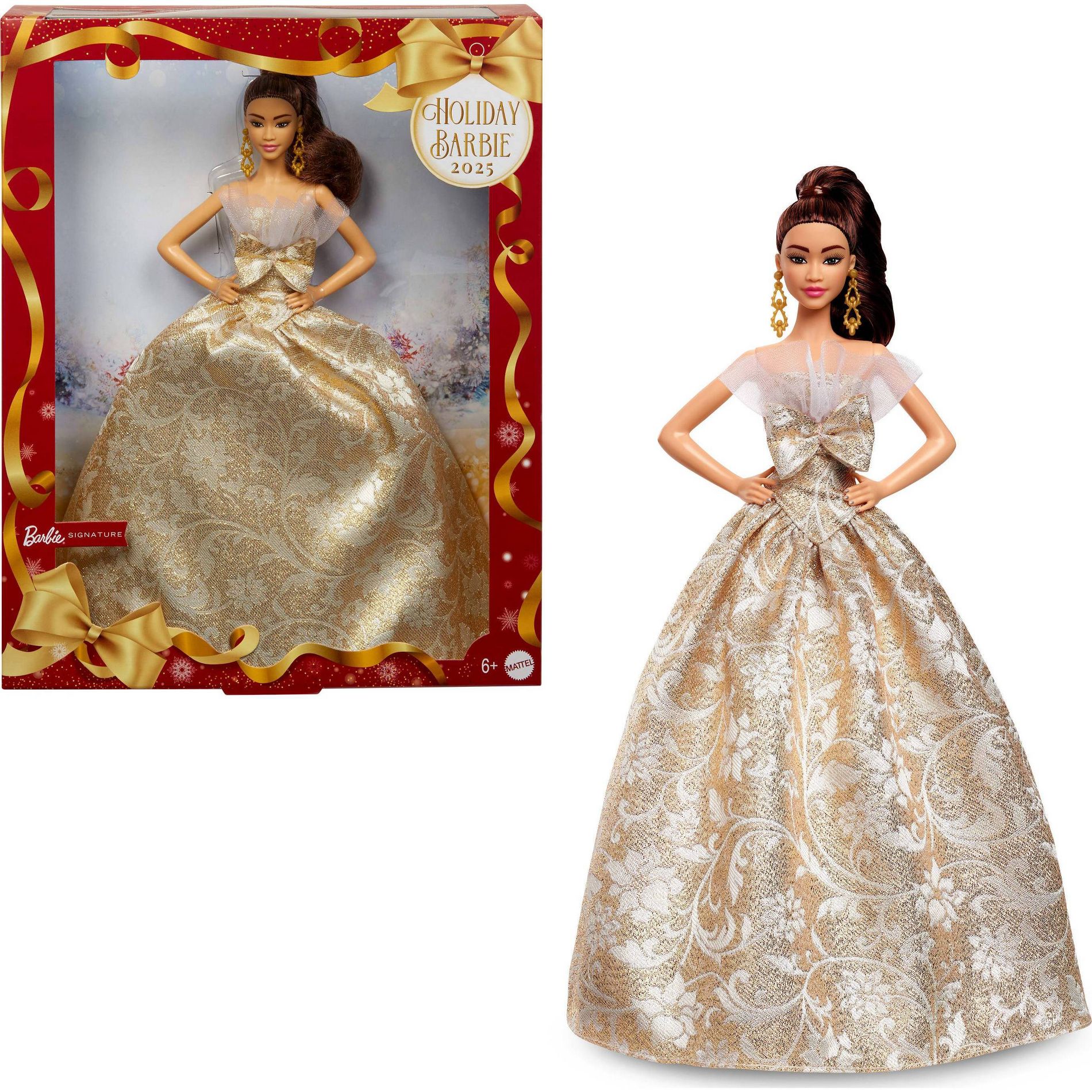 Barbie Signature 2025 Holiday Barbie Fashion Doll, Seasonal Collector, Light Brown Hair with Silver & Gold Gown