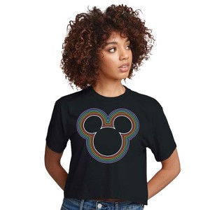 Women's - Disney - Rainbow Mickey Cropped Graphic T-Shirt - 1 of 4
