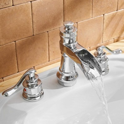 Polished Chrome 8-Inch Waterfall Widespread 2-Handle Bathroom Faucet